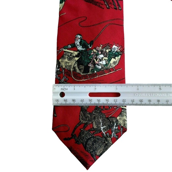 Vintage Ferrell Reed Red Christmas Night Santa Reindeer Silk Necktie Italy - Picture 5 of 6